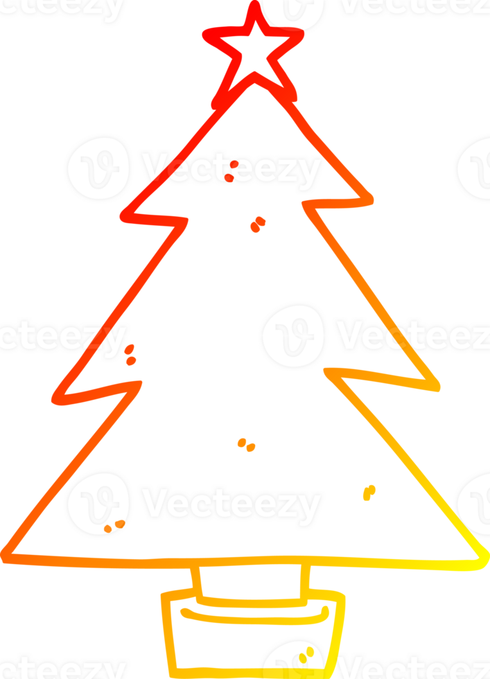 warm gradient line drawing of a cartoon christmas tree png