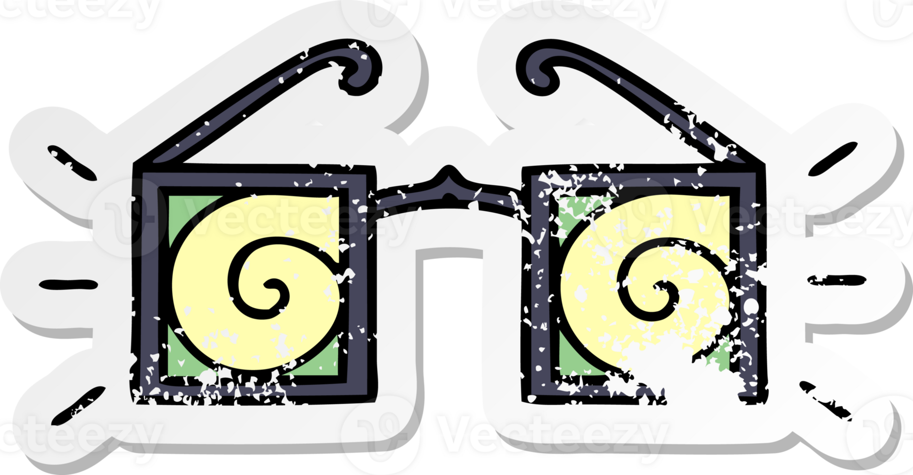 distressed sticker of a cute cartoon hypno glasses png