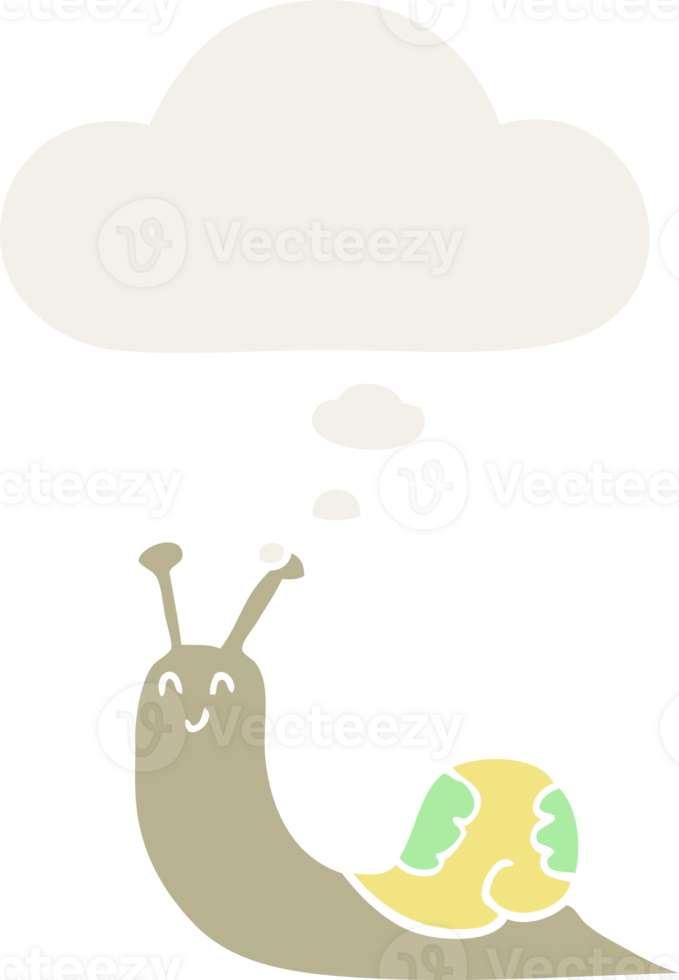 cute cartoon snail with thought bubble in retro style png