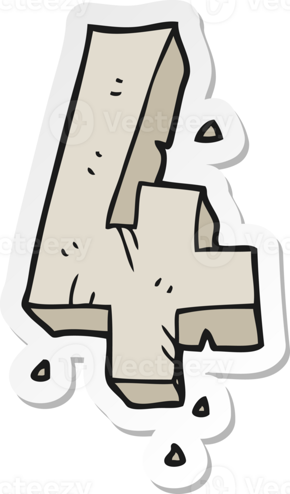 sticker of a cartoon stone number four png