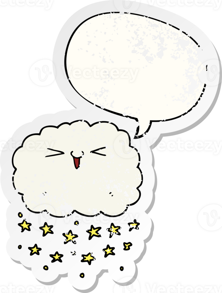 happy cartoon cloud with speech bubble distressed distressed old sticker png