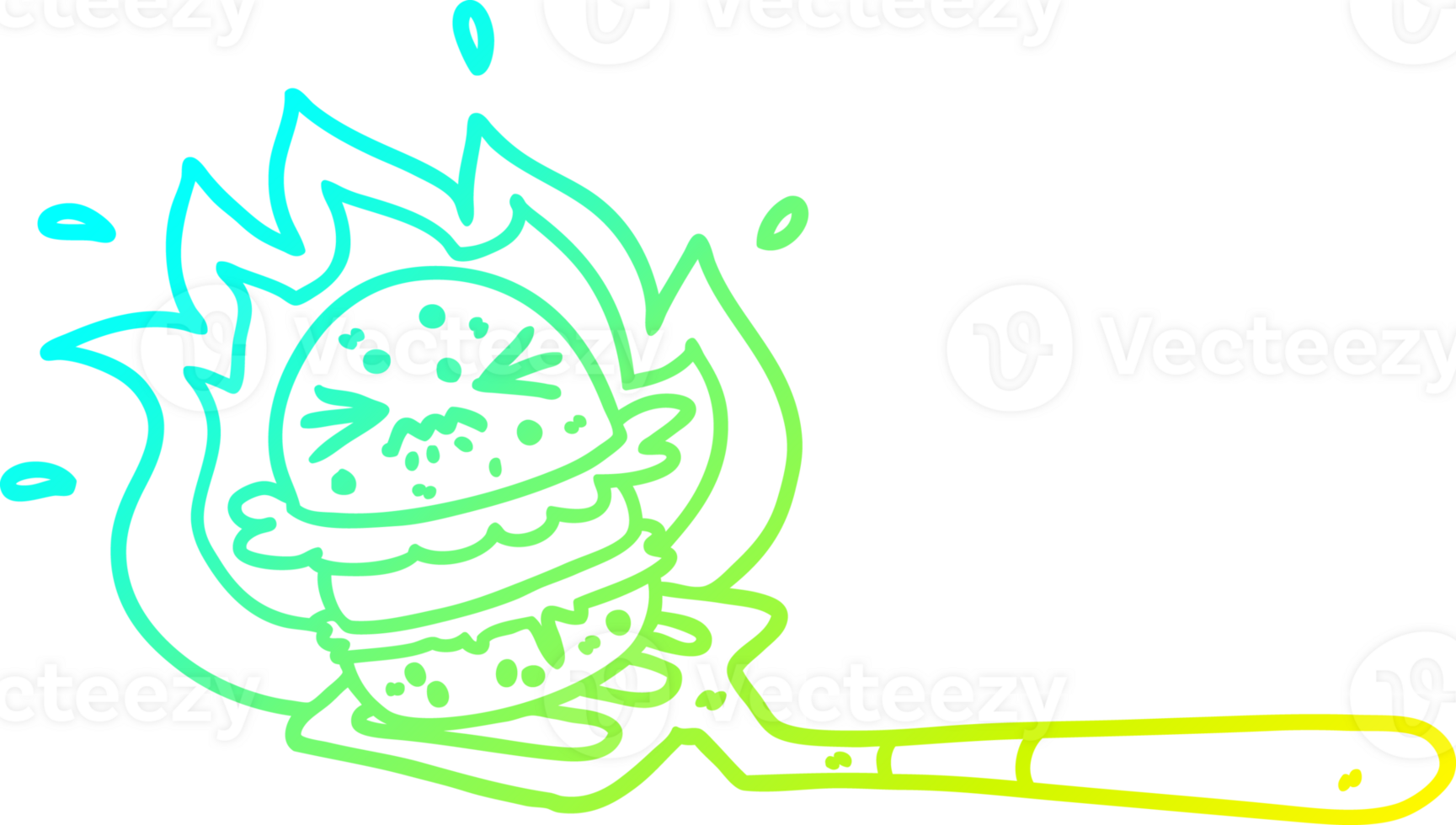cold gradient line drawing of a cartoon burger on spatula png