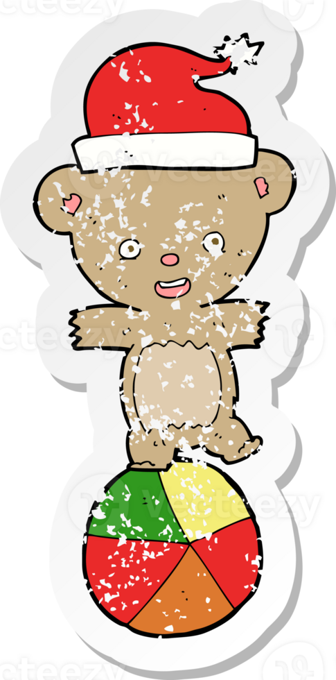 retro distressed sticker of a cartoon christmas teddy bear png