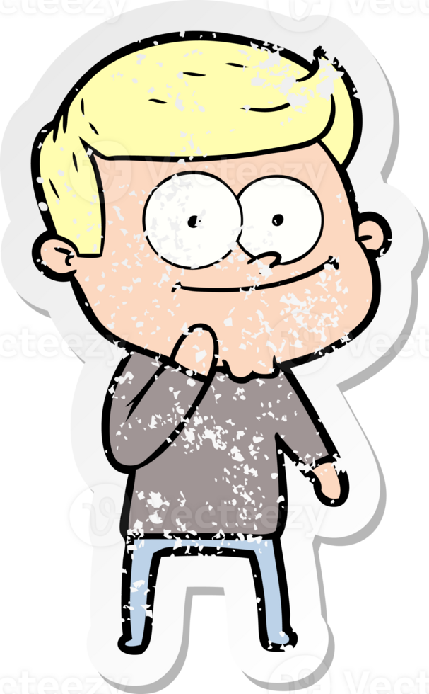 distressed sticker of a cartoon happy man png