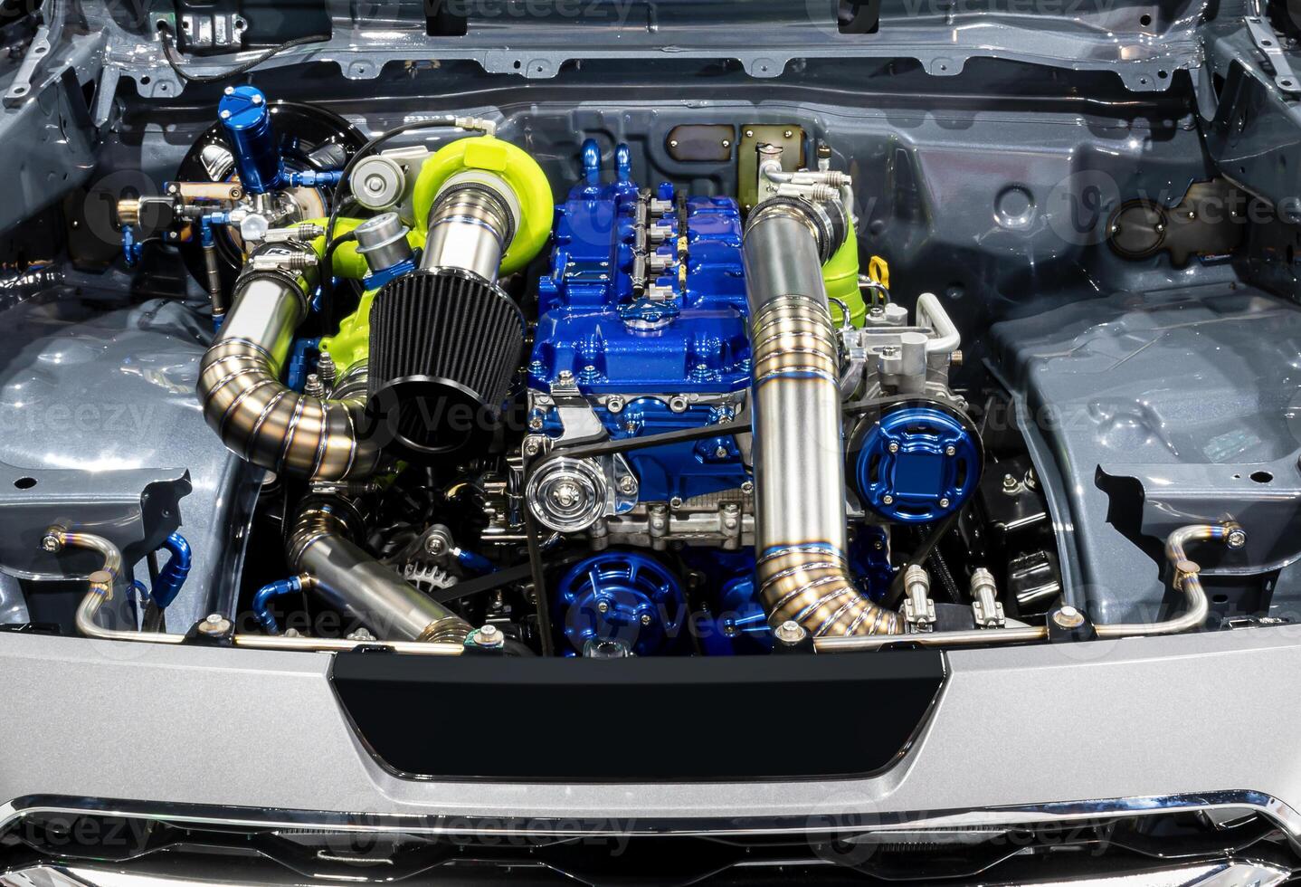 Truck open hood show custom diesel engine photo