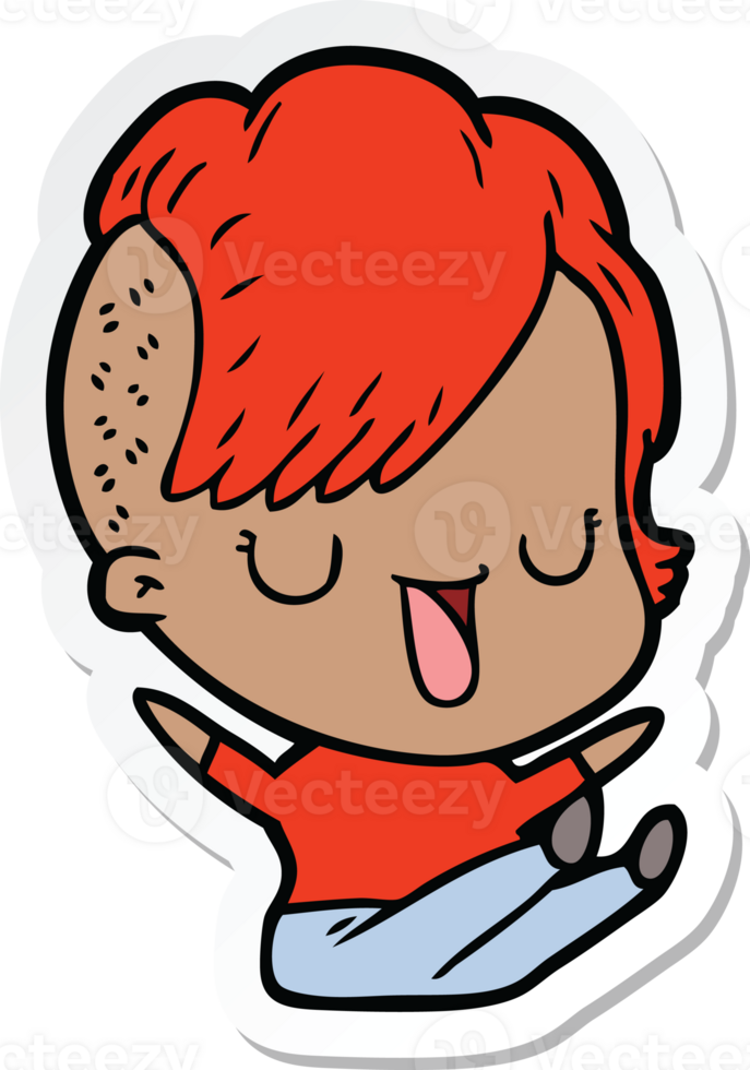 sticker of a cute cartoon girl with hipster haircut png