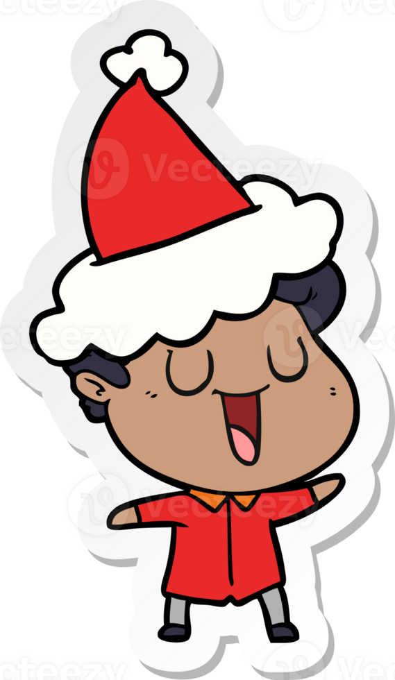 laughing hand drawn sticker cartoon of a man wearing santa hat png
