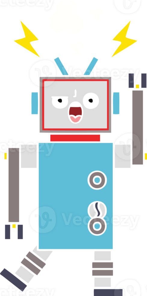 flat color retro cartoon of a broken robot png