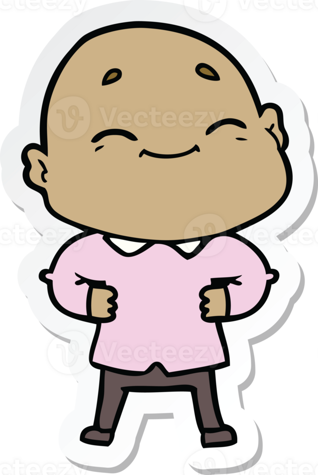 sticker of a cartoon happy bald man png
