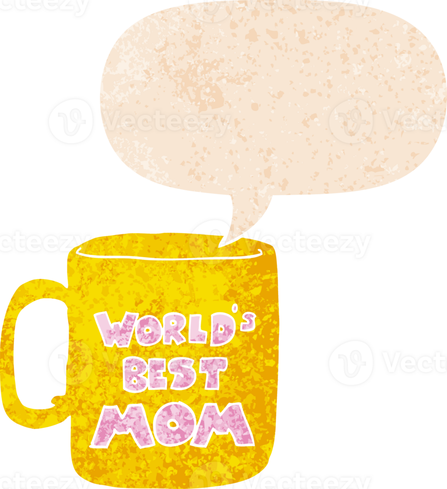 worlds best mom mug with speech bubble in grunge distressed retro textured style png