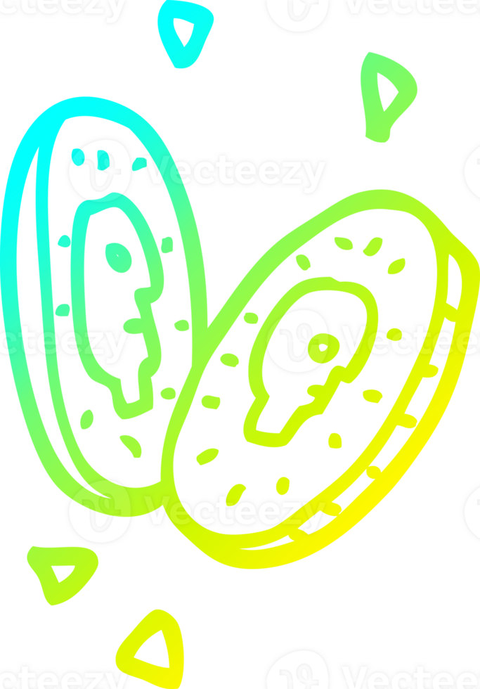 cold gradient line drawing of a cartoon gold coins png