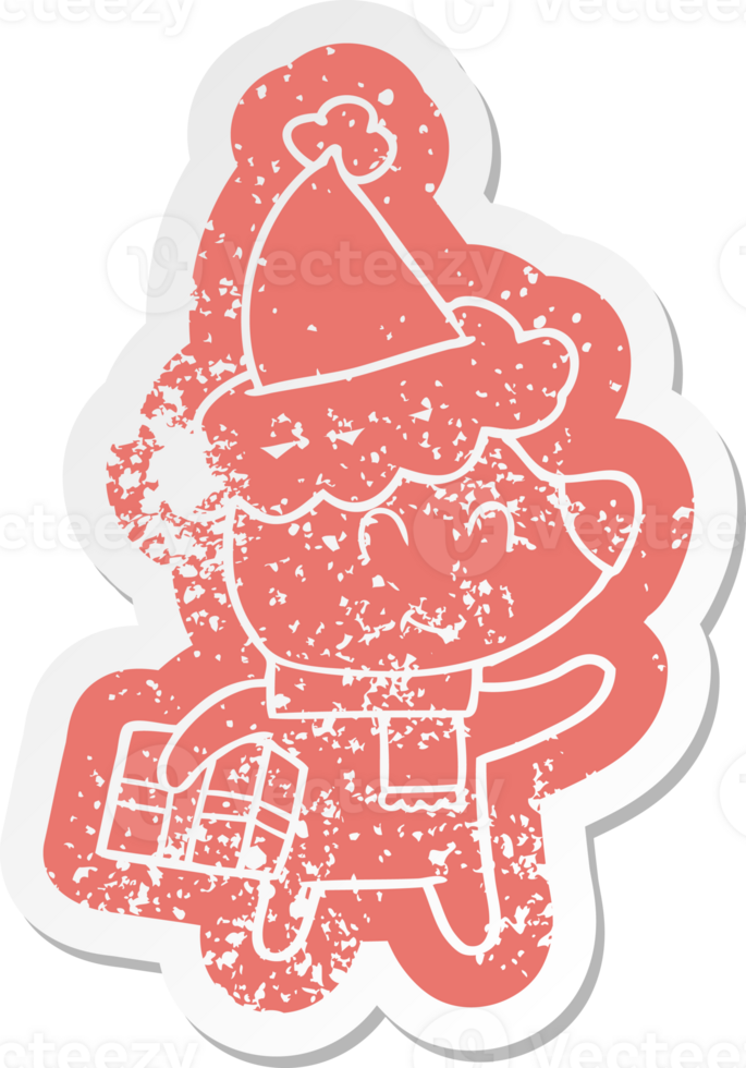 female polar bear with christmas present wearing santa hat png