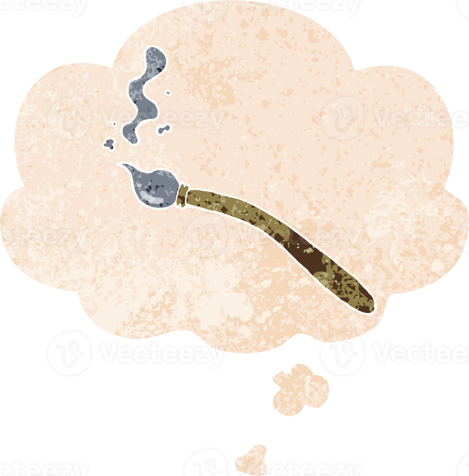 cartoon paint brush with thought bubble in grunge distressed retro textured style png