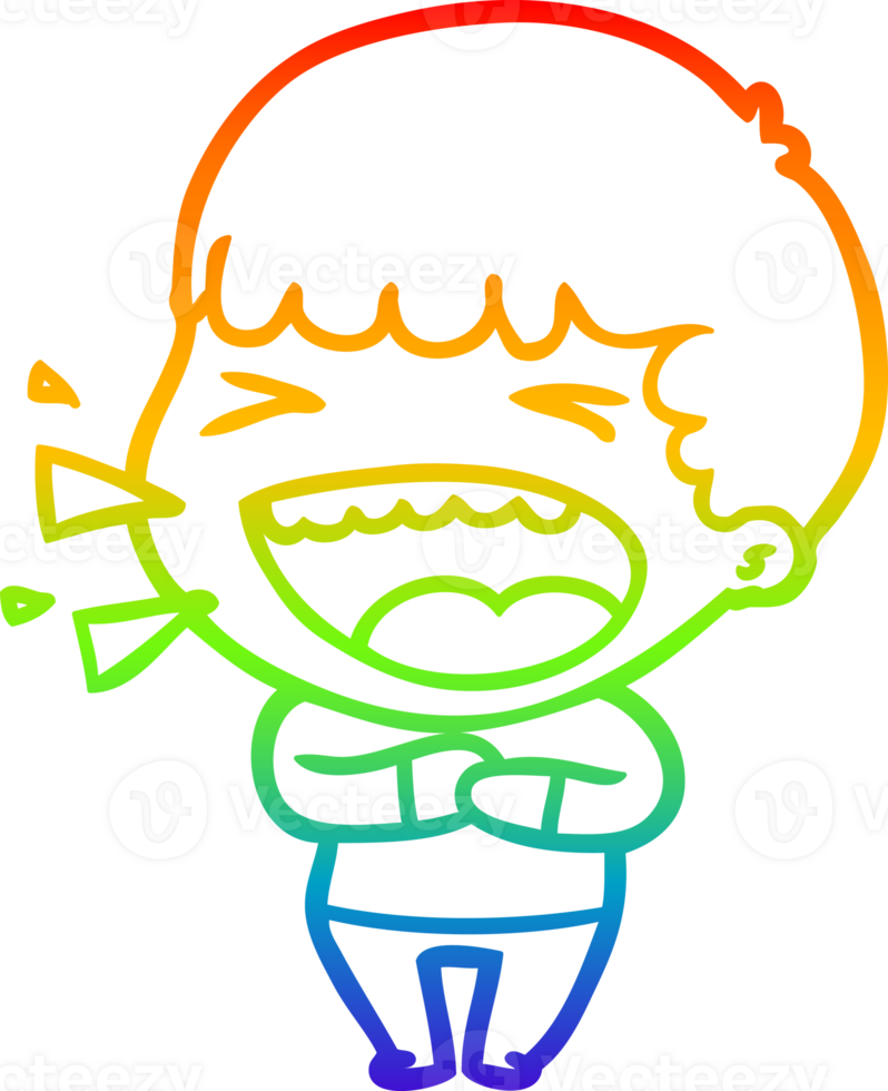 rainbow gradient line drawing of a cartoon laughing man png