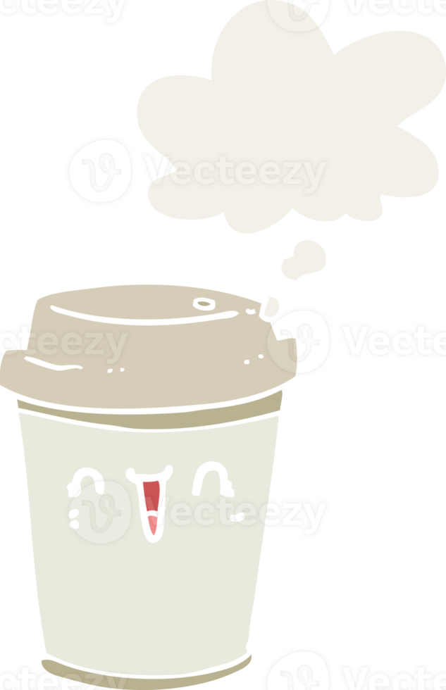 cartoon take out coffee with thought bubble in retro style png