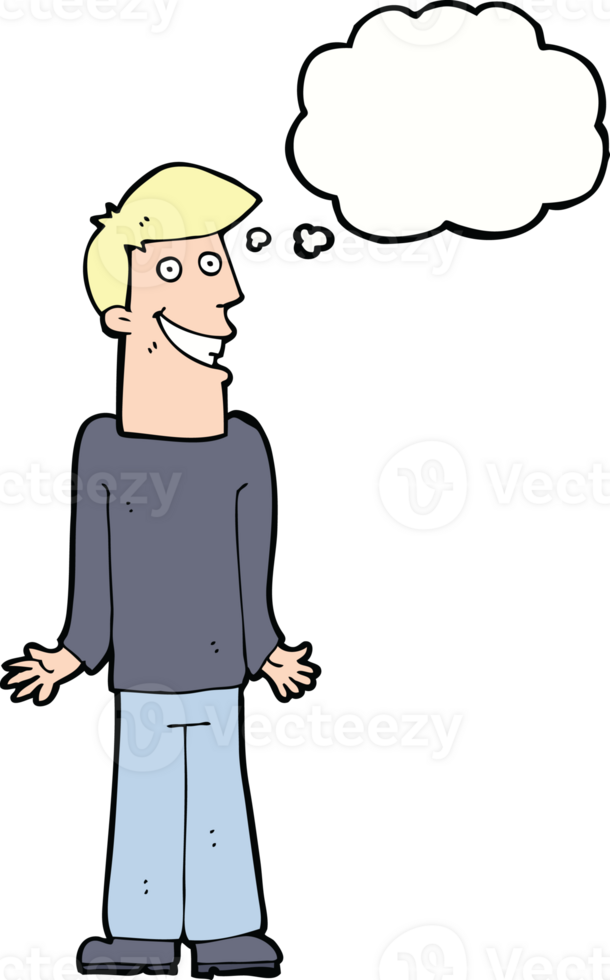 cartoon man shrugging shoulders with thought bubble png