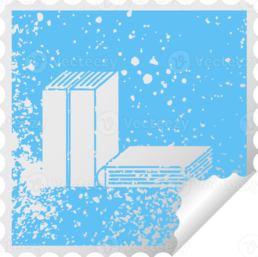 distressed square peeling sticker symbol of a of books png