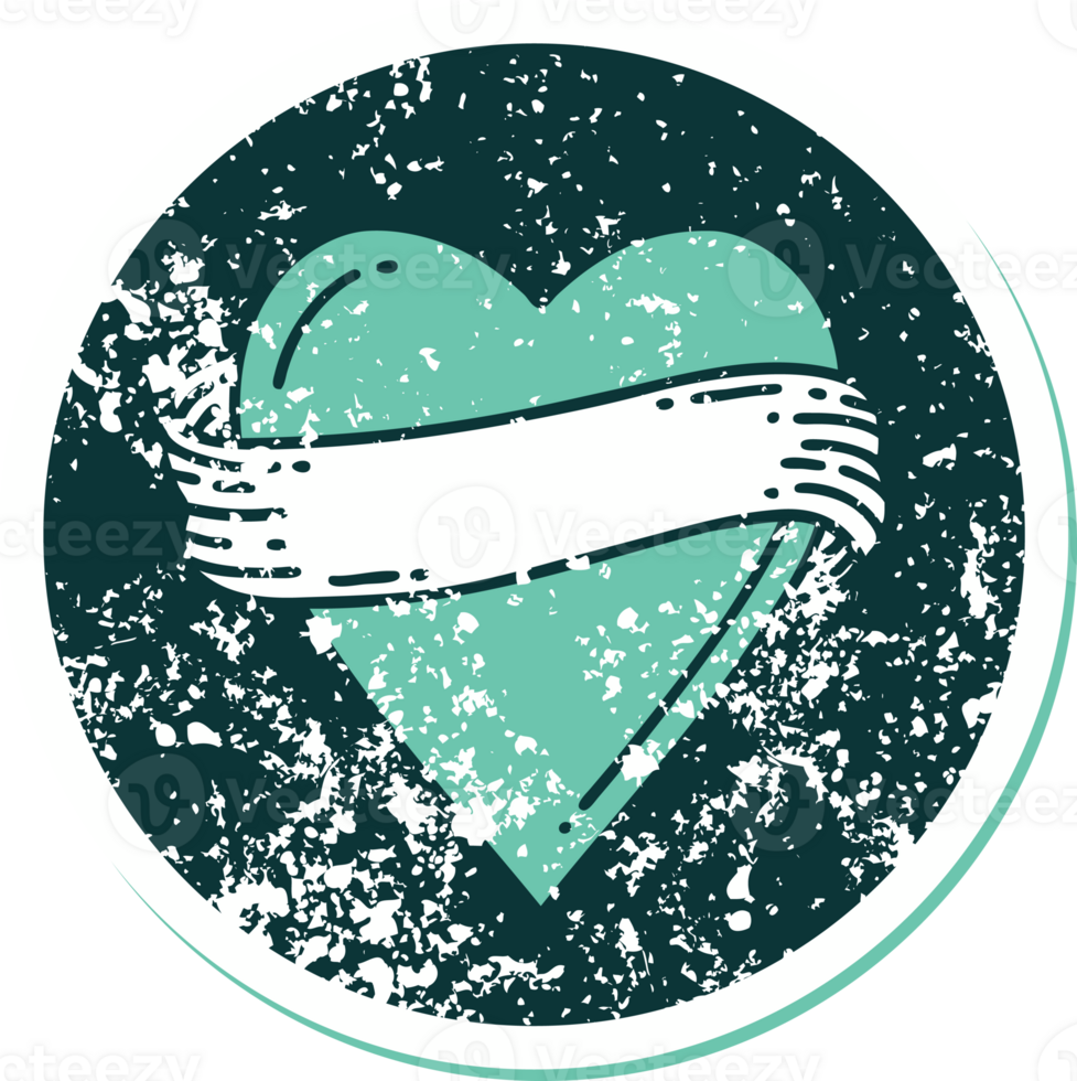 iconic distressed sticker tattoo style image of a heart and banner png
