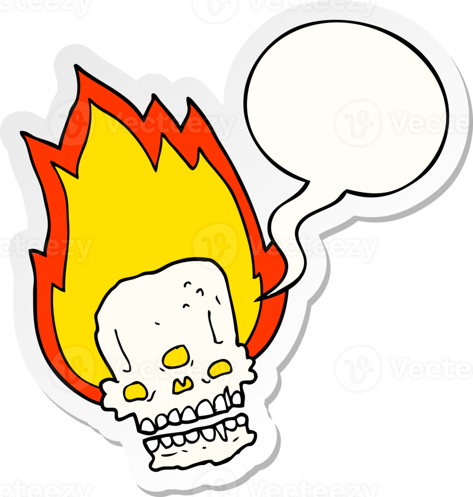 spooky cartoon flaming skull with speech bubble sticker png