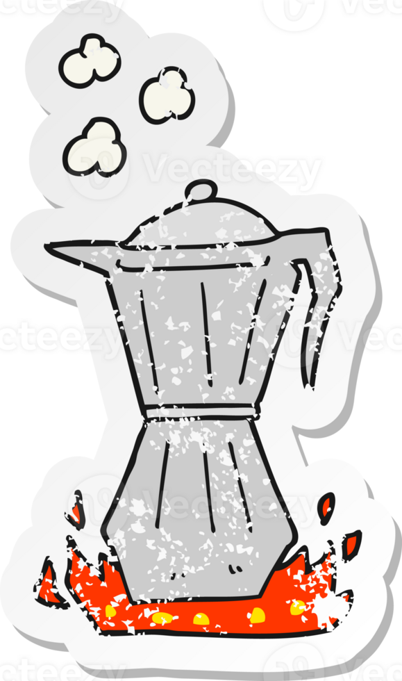 autocollant rétro en détresse d'une machine à expresso sur la cuisinière de dessin animé png