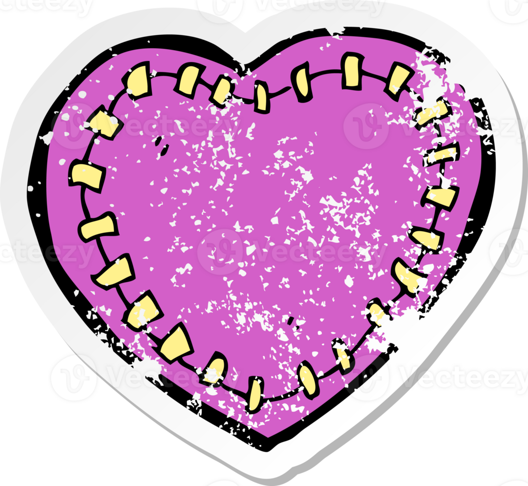 retro distressed sticker of a cartoon stitched heart png
