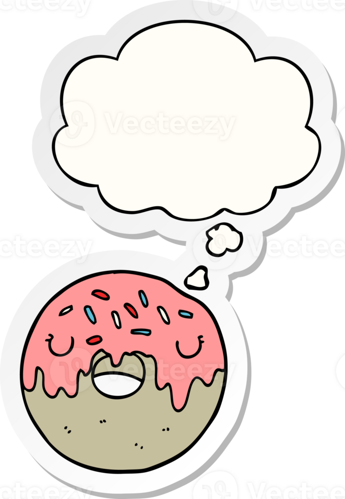cartoon donut with thought bubble as a printed sticker png