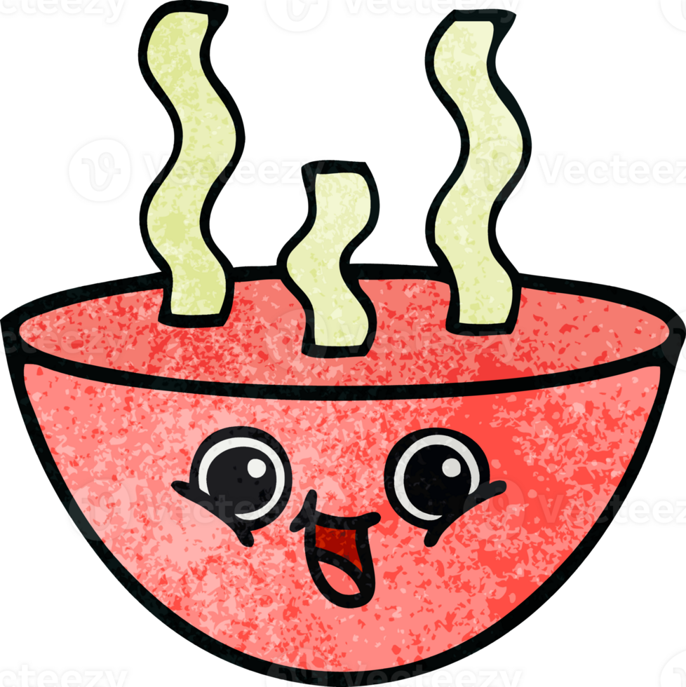 retro grunge texture cartoon of a bowl of hot soup png