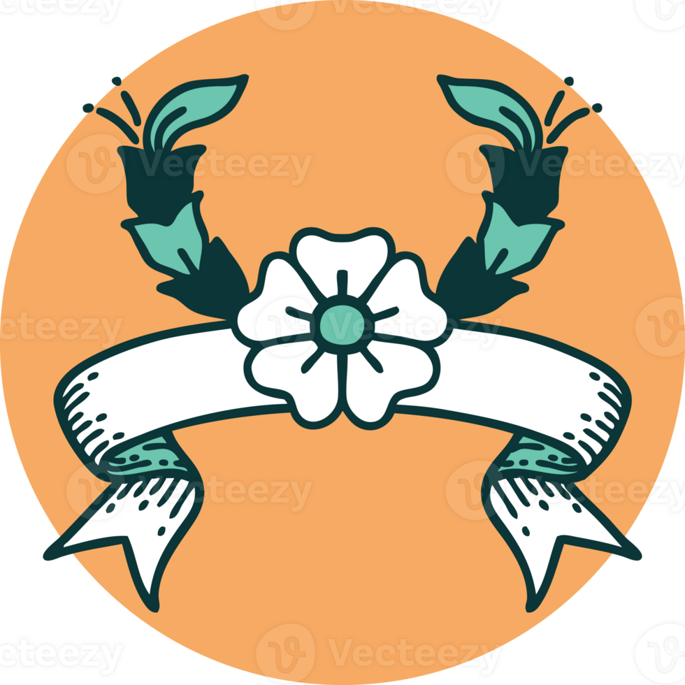 tattoo style icon with banner of a decorative flower png
