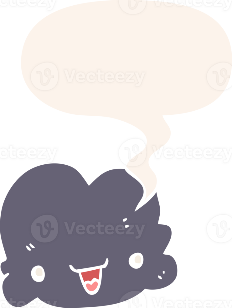 cartoon tiny happy cloud with speech bubble in retro style png