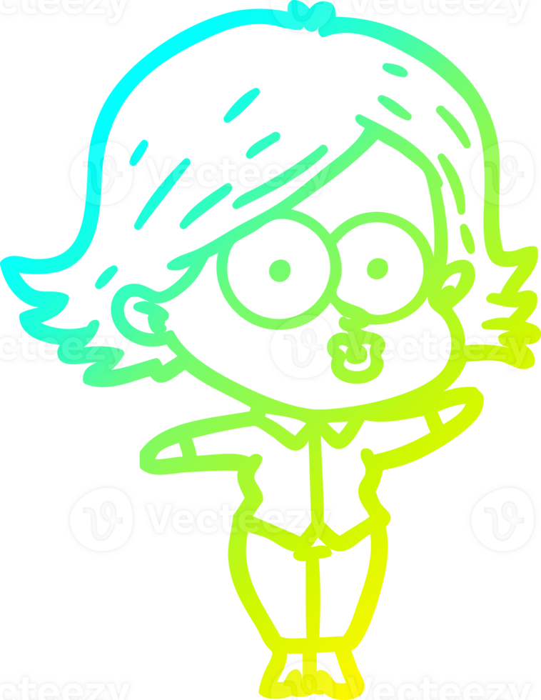 cold gradient line drawing of a cartoon girl pouting png
