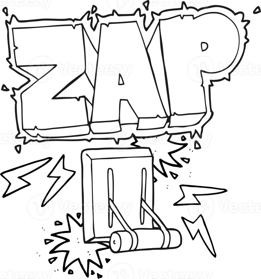 hand drawn black and white cartoon electrical switch zapping png