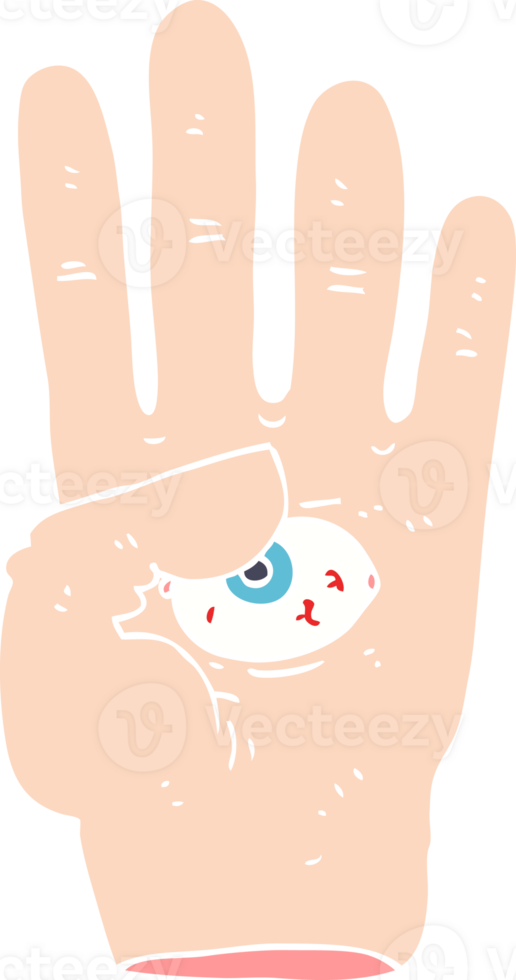 flat color illustration of spooky hand with eyeball png