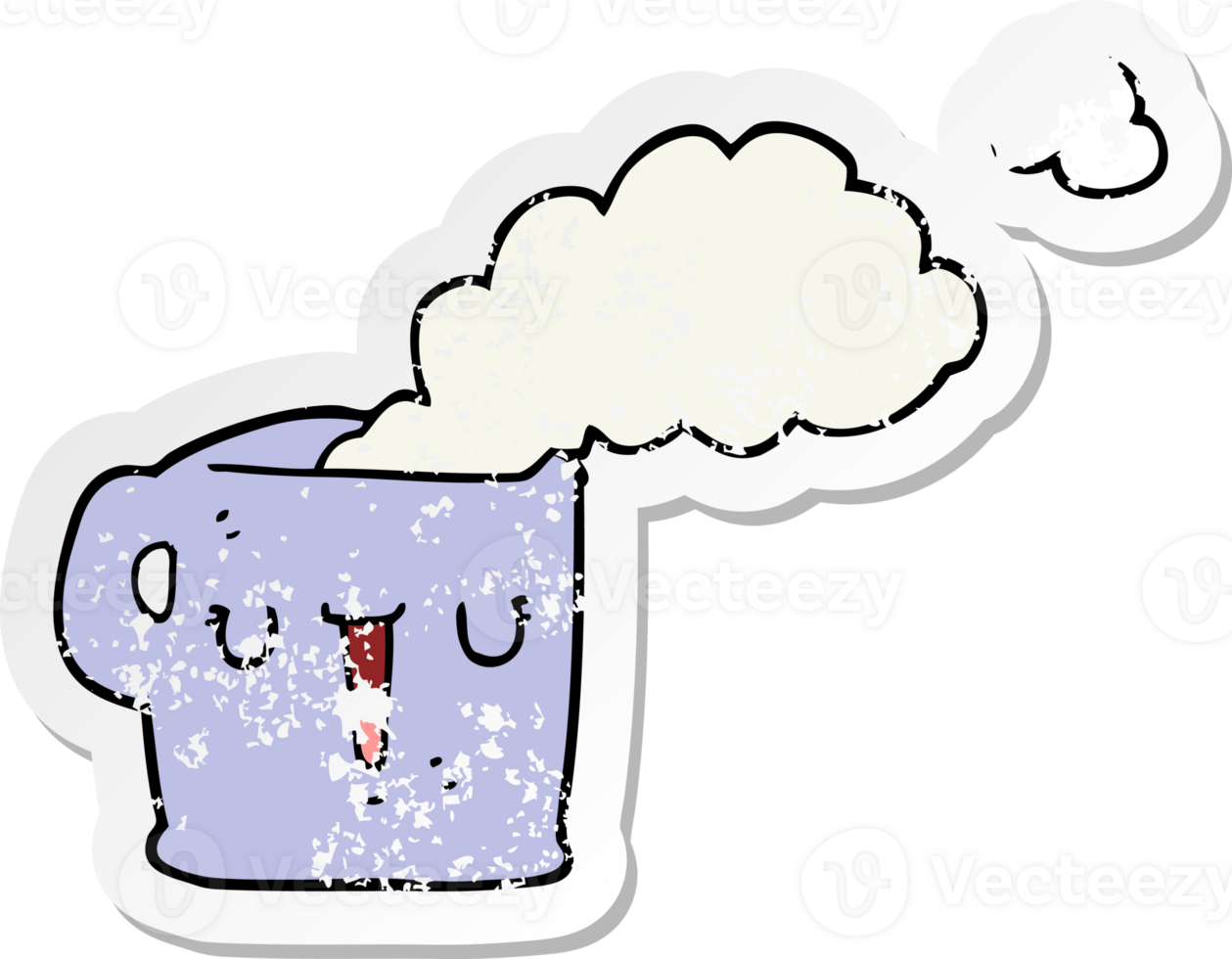 distressed sticker of a cartoon hot cup of coffee png