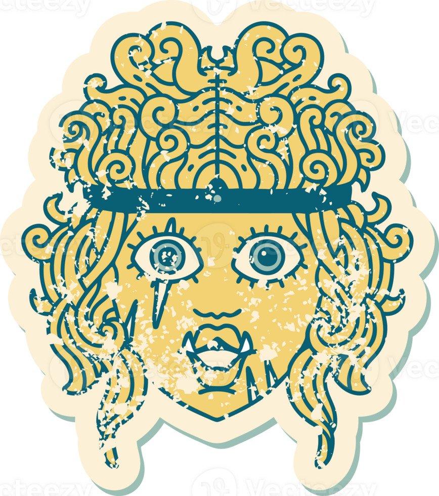 Retro Tattoo Style orc barbarian character face png