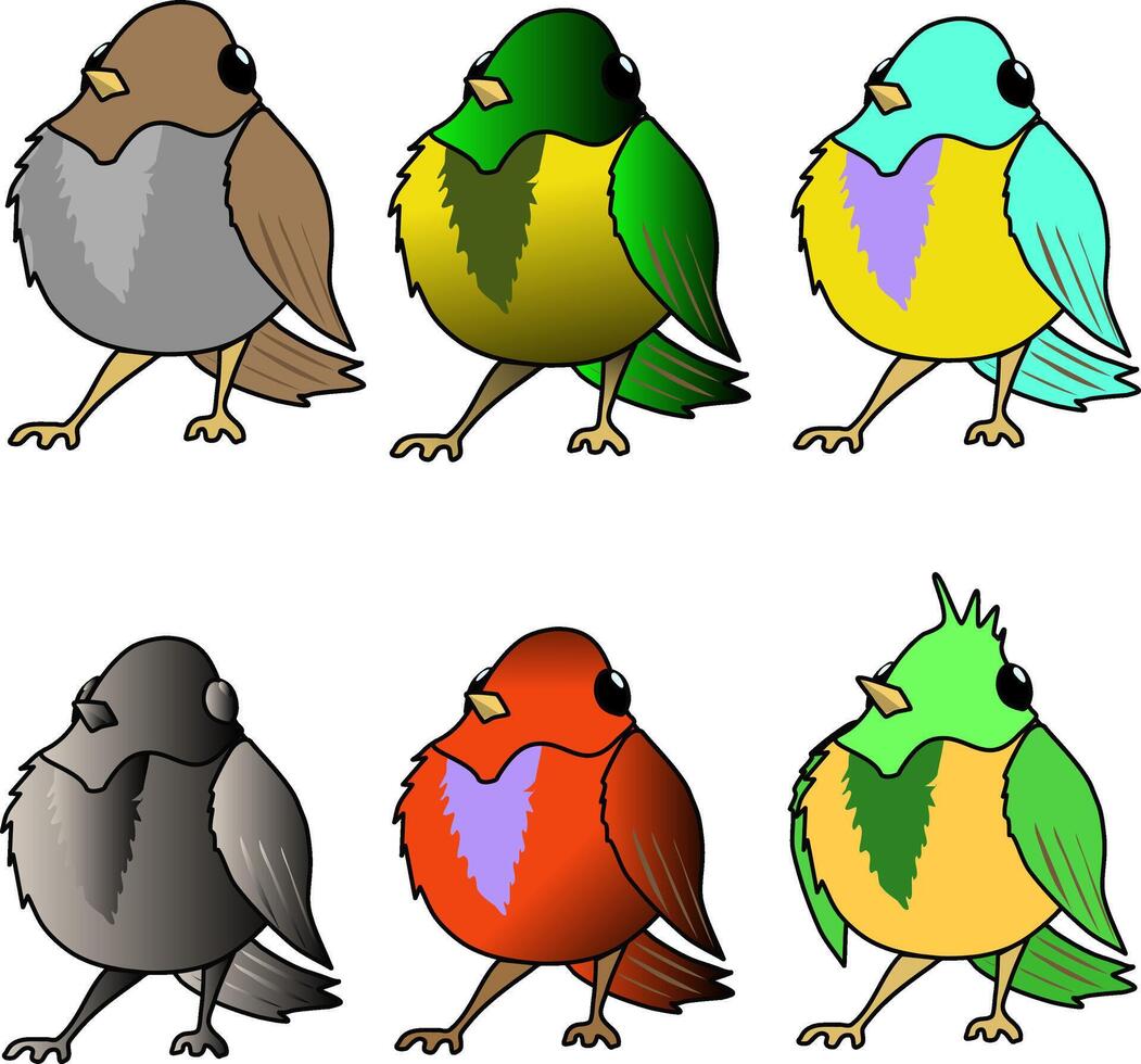 illustration several overnight fluffy birds in a cartoon style. vector