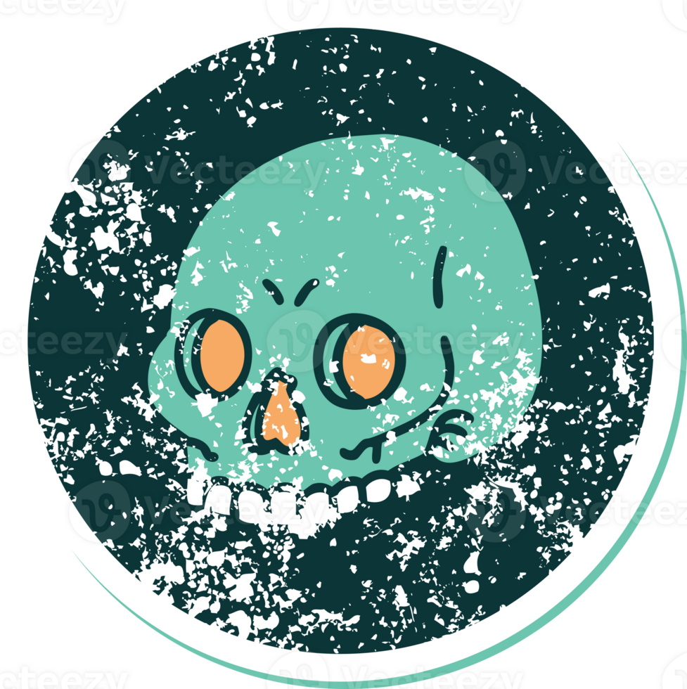 iconic distressed sticker tattoo style image of a skull png