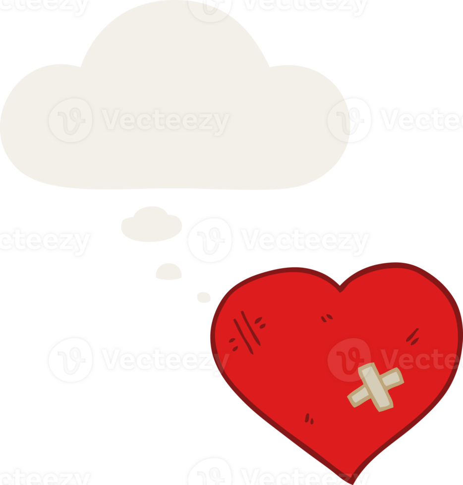cartoon love heart with sticking plaster with thought bubble in retro style png