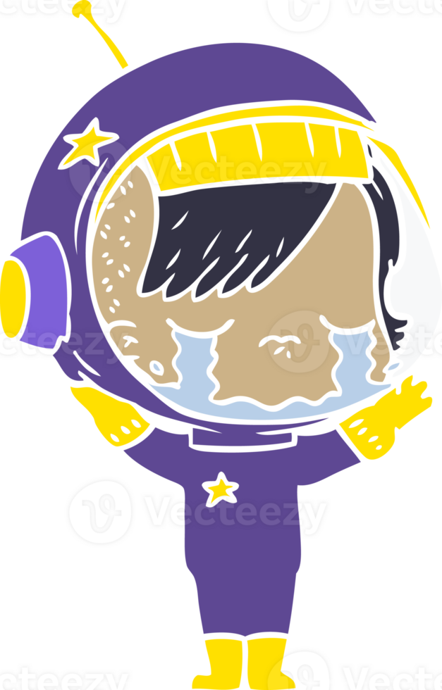 flat color style cartoon crying astronaut girl png