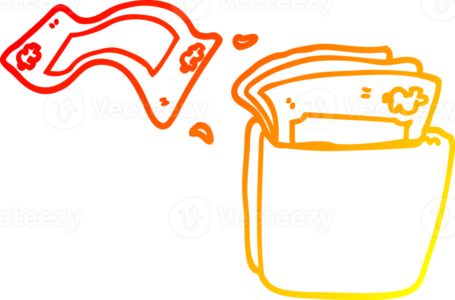 warm gradient line drawing of a cartoon wallet full of money png