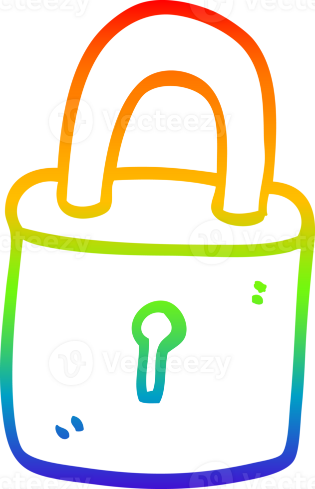 rainbow gradient line drawing of a cartoon locked padlock png