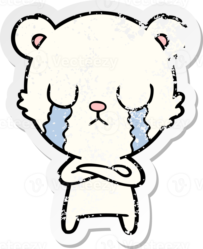 distressed sticker of a crying polar bear cartoon png