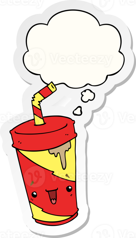 cute cartoon soda with thought bubble as a printed sticker png