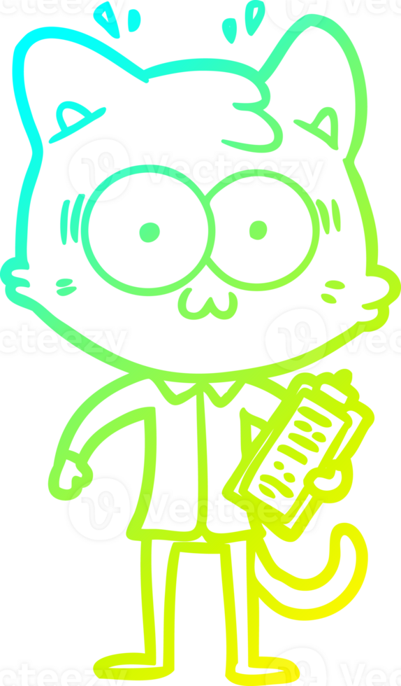cold gradient line drawing of a cartoon surprised office worker cat png