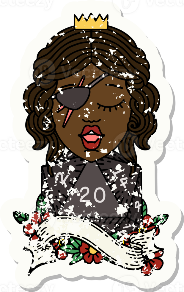 Retro Tattoo Style human rogue with natural twenty dice roll png