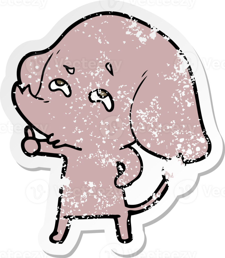 distressed sticker of a cartoon elephant remembering png