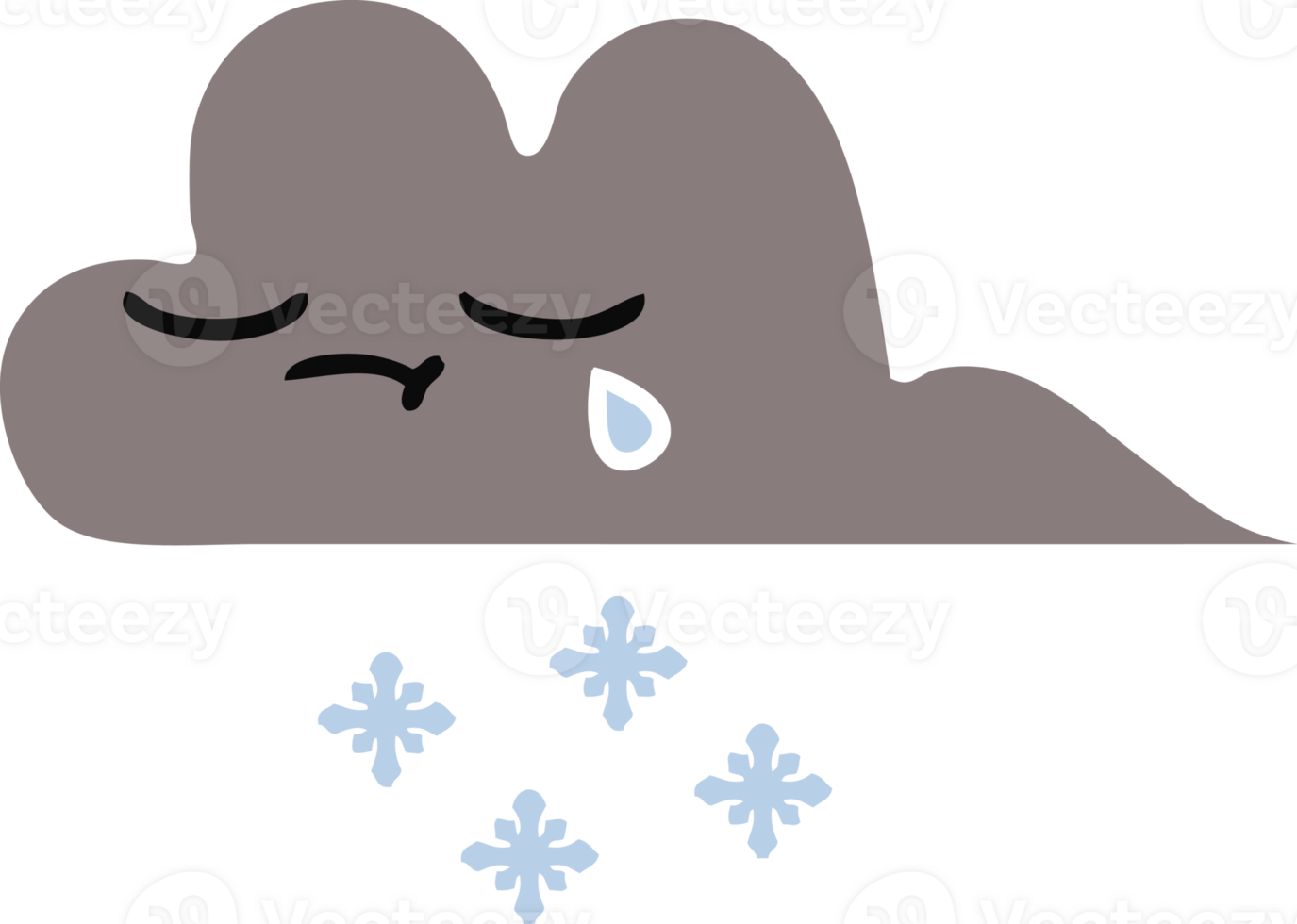 flat color retro cartoon of a storm snow cloud png