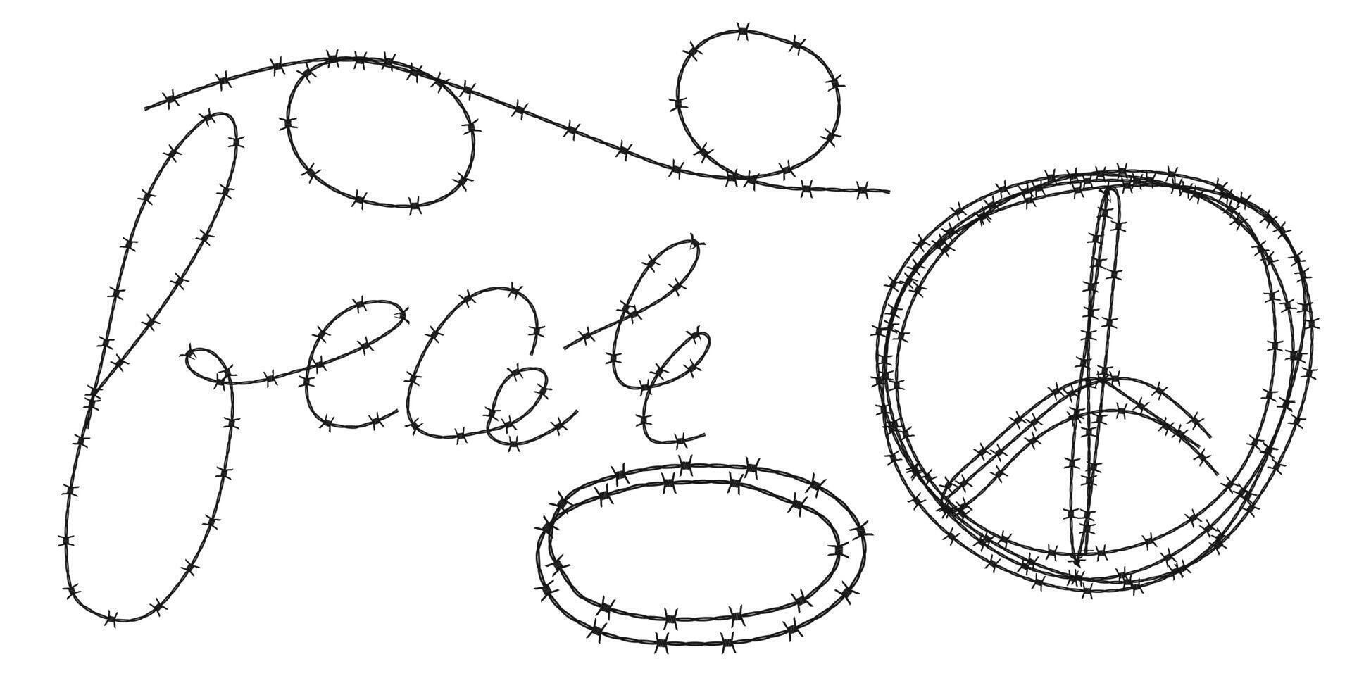 Twisted barbed wire silhouettes set in rounded and square shapes. illustration of steel black wire barb fence frames. Concept of protection, danger or security vector