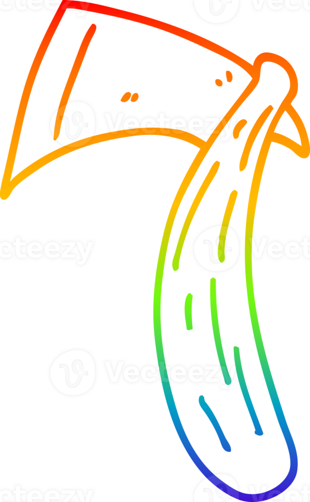 rainbow gradient line drawing of a cartoon viking axe png