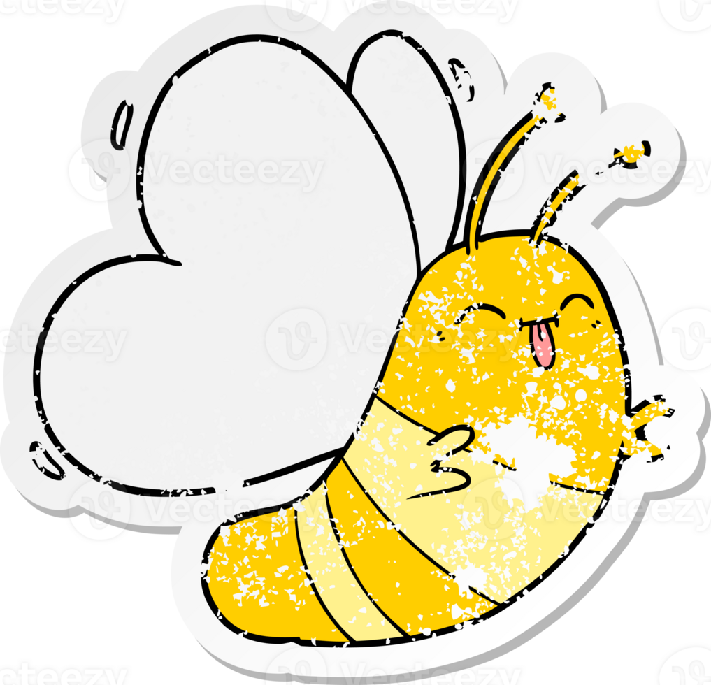 distressed sticker of a funny cartoon butterfly png