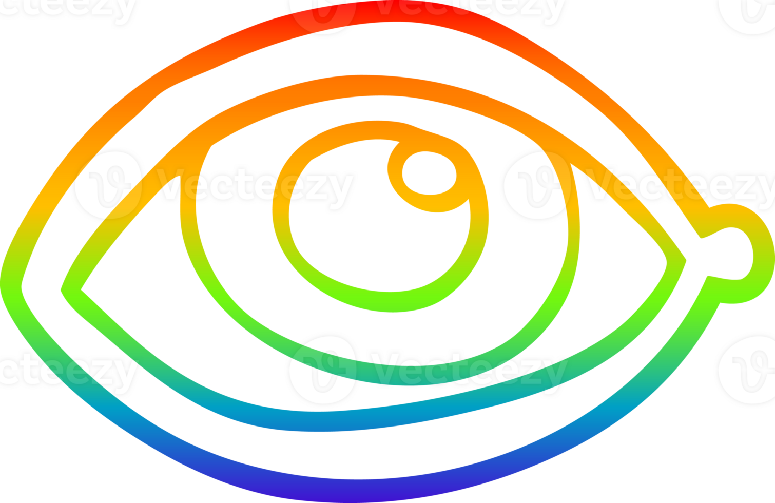 rainbow gradient line drawing of a cartoon human eye png